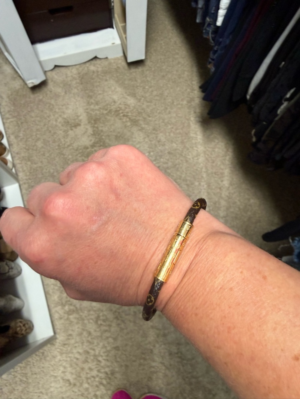 Louis Vuitton Leather Cord Bracelet with Gold-Tone Clasp - Brown/Gold - Picture 4 of 5